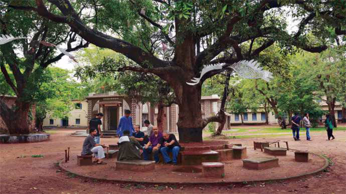 Visva Bharati Campus Students under a tree studying
